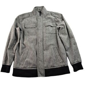 Elixir Bomber Jacket Men XL Gray Black Herringbone Wool Blend Long Sleeve Zip-Up